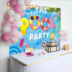 Lofaris Tropical Pool Party Backdrop with Summer Floats and String Lights Fun Photography Background for Kids and Adults