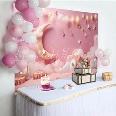 Lofaris Twinkle Twinkle Little Star Photography Backdrop Pink Moon and Teddy Bear Photo Background