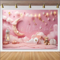 Lofaris Twinkle Twinkle Little Star Photography Backdrop Pink Moon and Teddy Bear Photo Background