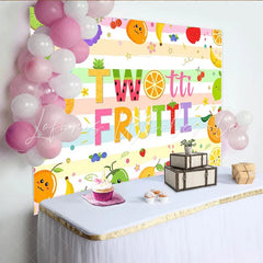 Lofaris Two-tti Frutti Birthday Backdrop with Cute Cartoon Fruits Pastel Striped Photo Background for Kids 2nd Birthday Party