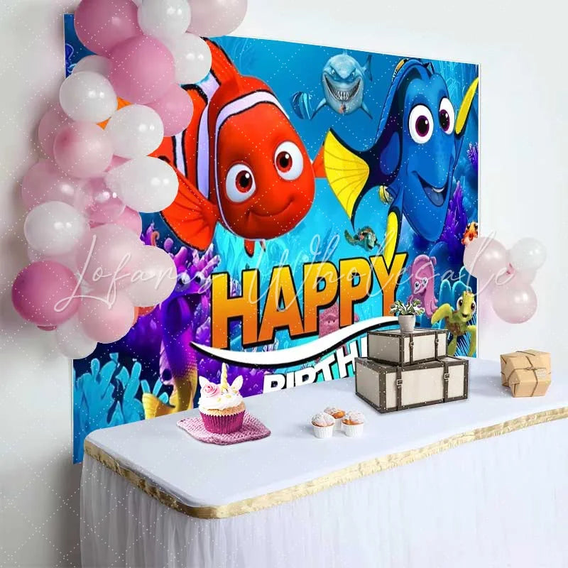 Lofaris Underwater Ocean Animal Birthday Backdrop Cartoon Clownfish Coral Reef Kids Party Photography Background