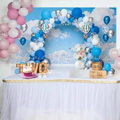 Lofaris Up Up and Away Birthday Cake Smash Backdrop Hot Air Balloon and Blue Sky Background for TWO Party
