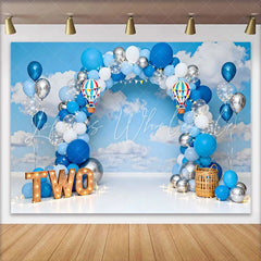 Lofaris Up Up and Away Birthday Cake Smash Backdrop Hot Air Balloon and Blue Sky Background for TWO Party