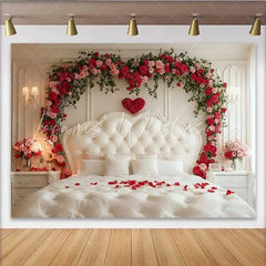 Lofaris Valentine’s Day Backdrop Red Rose Greenery Garland Bedroom Headboard Prop