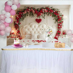 Lofaris Valentine’s Day Backdrop Red Rose Greenery Garland Bedroom Headboard Prop