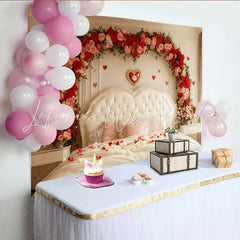 Lofaris Valentine’s Day Backdrop Romantic Bedroom Red Rose Floral Arch Headboard Prop