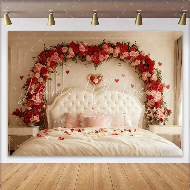 Lofaris Valentine’s Day Backdrop Romantic Bedroom Red Rose Floral Arch Headboard Prop