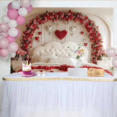 Lofaris Valentine’s Day Backdrop Silver Heart Balloons Floral Arch Bedroom Decoration