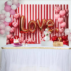 Lofaris Valentine’s Day LOVE Backdrop Red and White Striped Heart Balloons Photography Background
