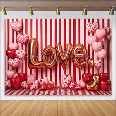 Lofaris Valentine’s Day LOVE Backdrop Red and White Striped Heart Balloons Photography Background