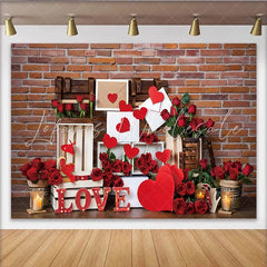 Lofaris Valentines Day Love Letter Photography Backdrop Red Brick Wall and Roses Photo Background