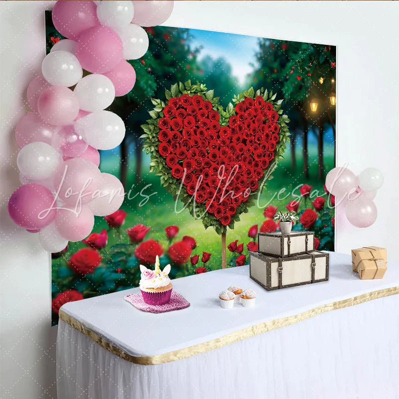 Lofaris Valentines Day Rose Heart Photography Backdrop Romantic Garden Path Photo Background