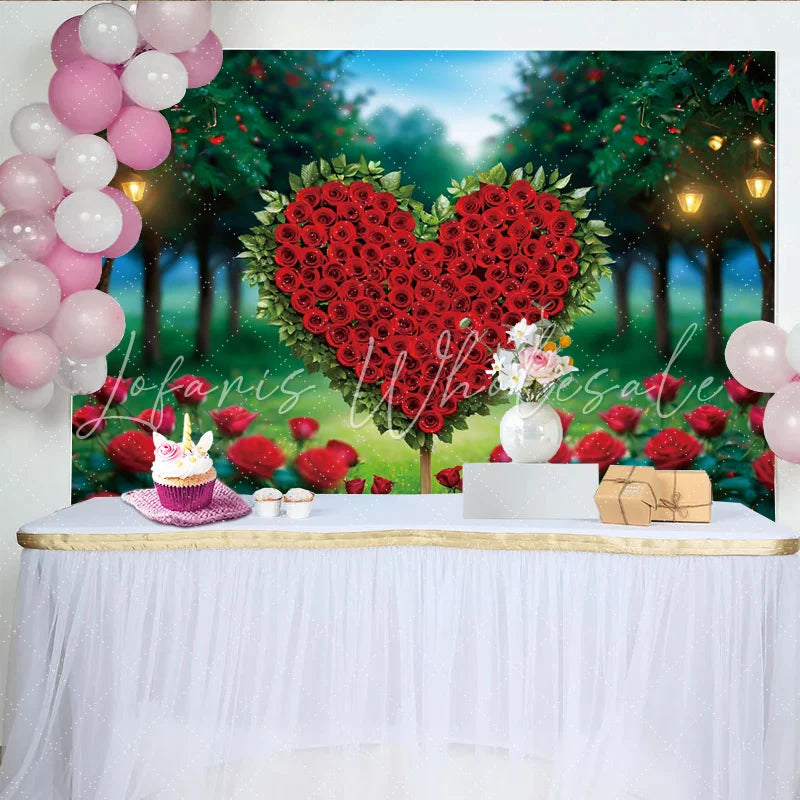 Lofaris Valentines Day Rose Heart Photography Backdrop Romantic Garden Path Photo Background