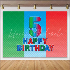 Lofaris Vibrant 5th Birthday Backdrop with Green Blue Red Textured Stripes Happy Birthday Party Decor for Kids Photoshoot