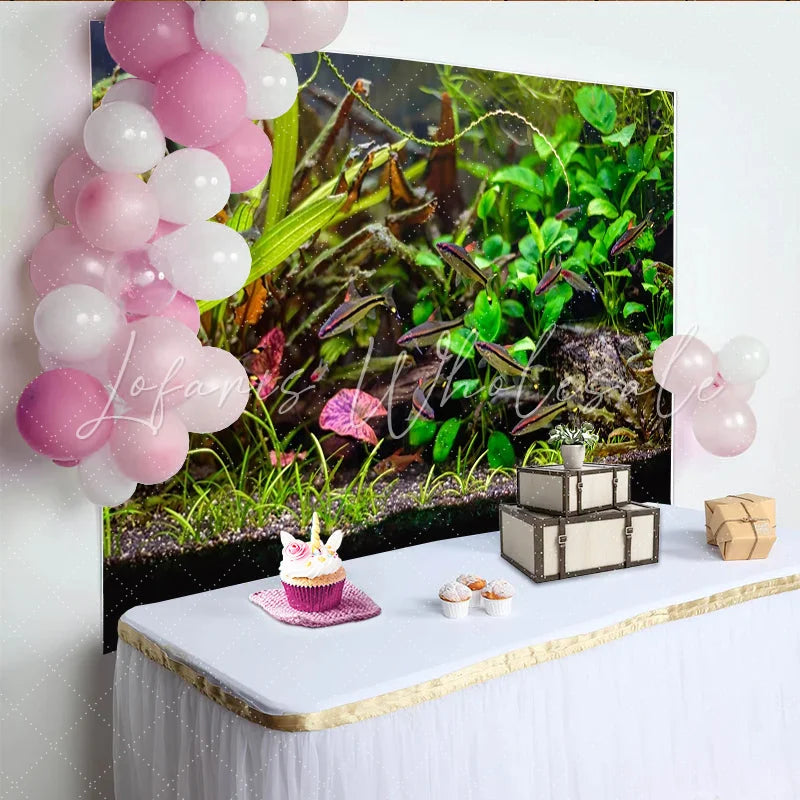 Lofaris Vibrant Aquarium Photography Backdrop with Colorful Fish Natural Green Plants Background for Studio Photoshoot