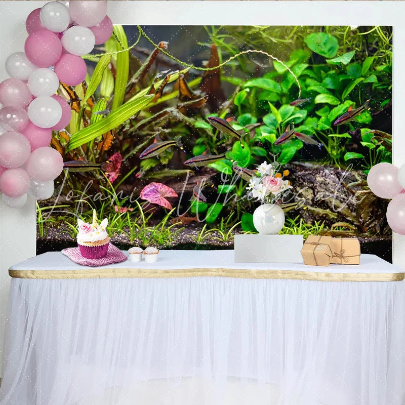 Lofaris Vibrant Aquarium Photography Backdrop with Colorful Fish Natural Green Plants Background for Studio Photoshoot