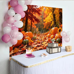 Lofaris Vibrant Autumn Forest Backdrop with Pumpkins and Fall Leaves Seasonal Photography Background for Thanksgiving and Halloween