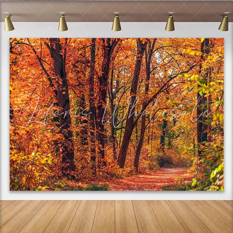 Lofaris Vibrant Autumn Forest Photography Backdrop for Portrait Beautiful Golden Fall Foliage Background for Studio Photoshoot