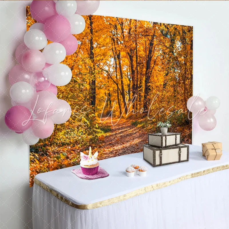 Lofaris Vibrant Autumn Forest Photography Backdrop with Golden Leaves Natural Fall Season Background for Studio Portrait