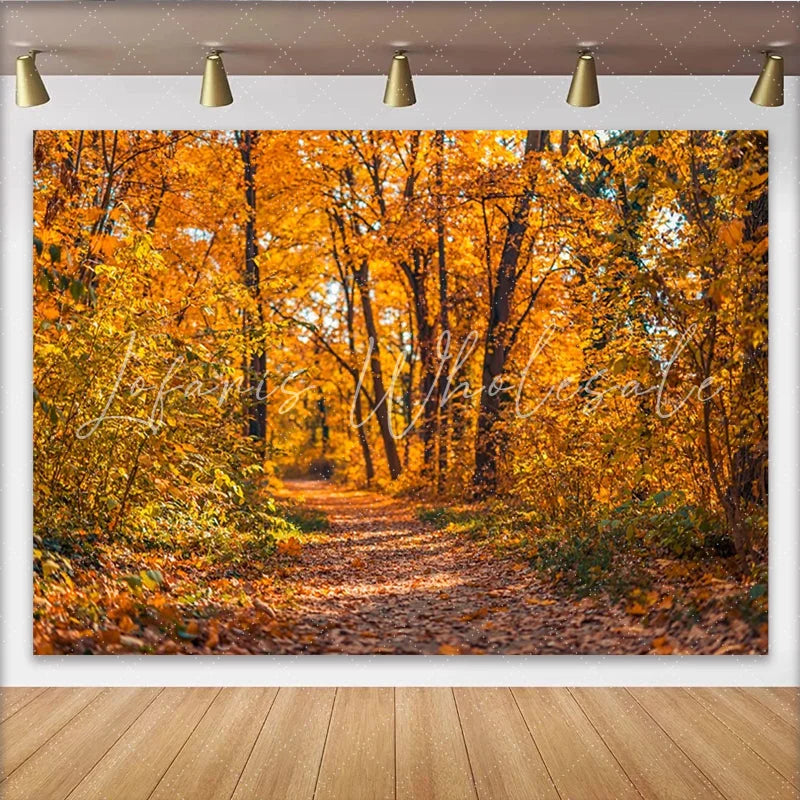 Lofaris Vibrant Autumn Forest Photography Backdrop with Golden Leaves Natural Fall Season Background for Studio Portrait