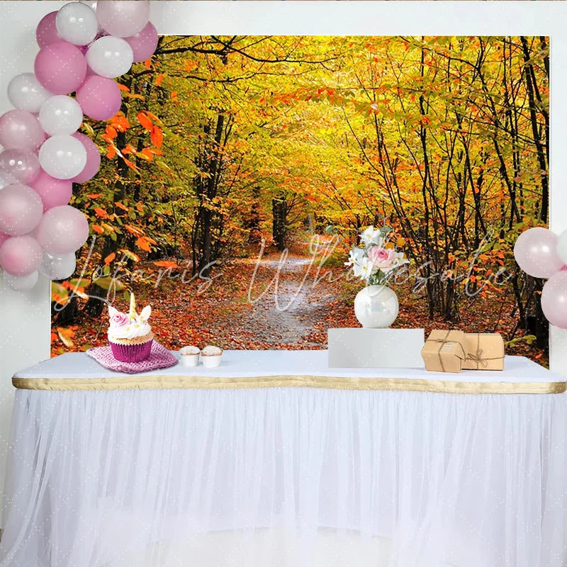 Lofaris Vibrant Autumn Forest Photography Backdrop with Golden Leaves Natural Scenery Background for Studio Photoshoot and Fall Decor