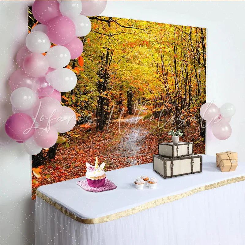 Lofaris Vibrant Autumn Forest Photography Backdrop with Golden Leaves Natural Scenery Background for Studio Photoshoot and Fall Decor