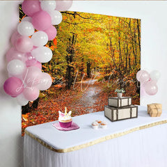 Lofaris Vibrant Autumn Forest Photography Backdrop with Golden Leaves Natural Scenery Background for Studio Photoshoot and Fall Decor