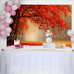 Lofaris Vibrant Autumn Forest Photography Backdrop with Orange Red Leaves and Misty Path Scenic Nature Background for Studio Portrait