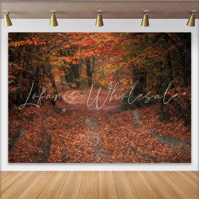 Lofaris Vibrant Autumn Forest Photography Backdrop with Rich Fallen Leaves Scenic Nature Background for Studio Photoshoots