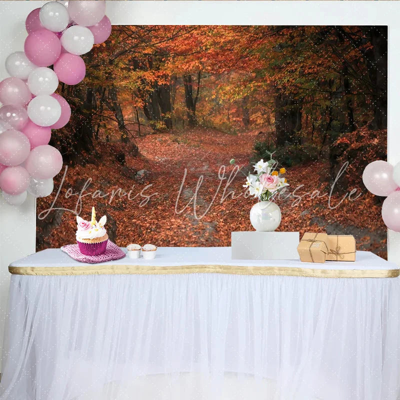 Lofaris Vibrant Autumn Forest Photography Backdrop with Rich Fallen Leaves Scenic Nature Background for Studio Photoshoots