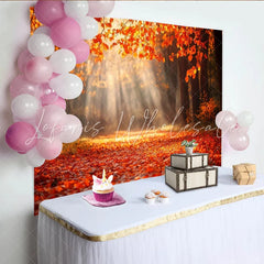 Lofaris Vibrant Autumn Forest Photography Backdrop with Sun Rays and Orange Leaves Scenic Background for Fall Photoshoot and Studio Decor