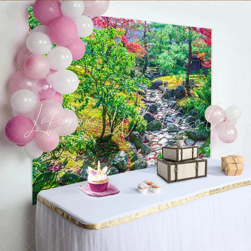 Lofaris Vibrant Autumn Garden Path Photography Backdrop Natural Scenery Background for Outdoor Photoshoot and Studio