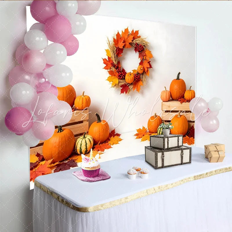 Lofaris Vibrant Autumn Holiday Backdrop with Pumpkins and Fall Leaves Harvest Festival Photography Background for Thanksgiving Party Decor