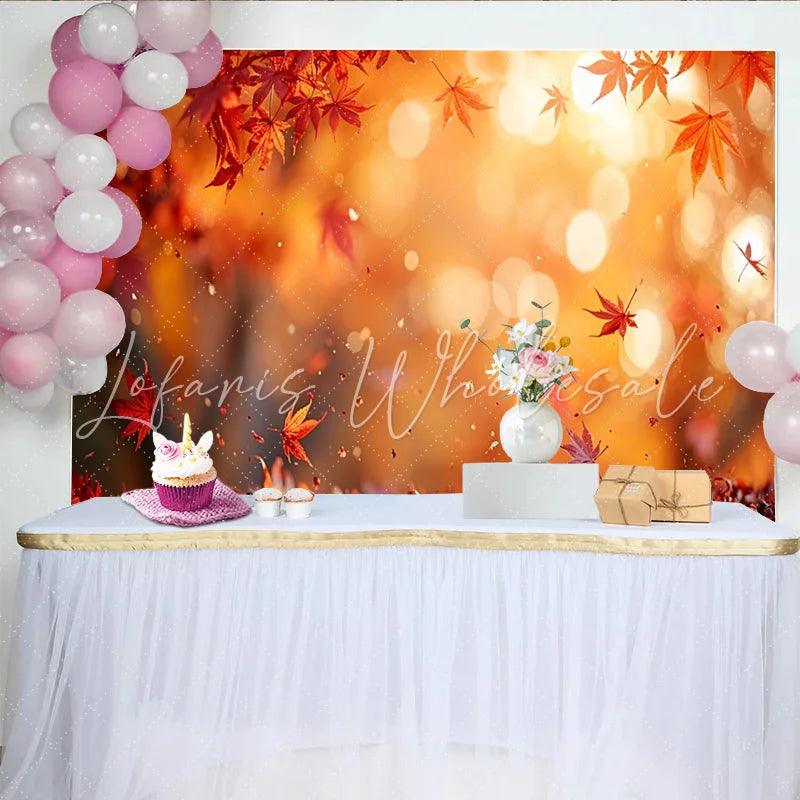 Lofaris Vibrant Autumn Photography Backdrop with Falling Maple Leaves and Warm Bokeh Natural Studio Photo Background for Fall Season Decor