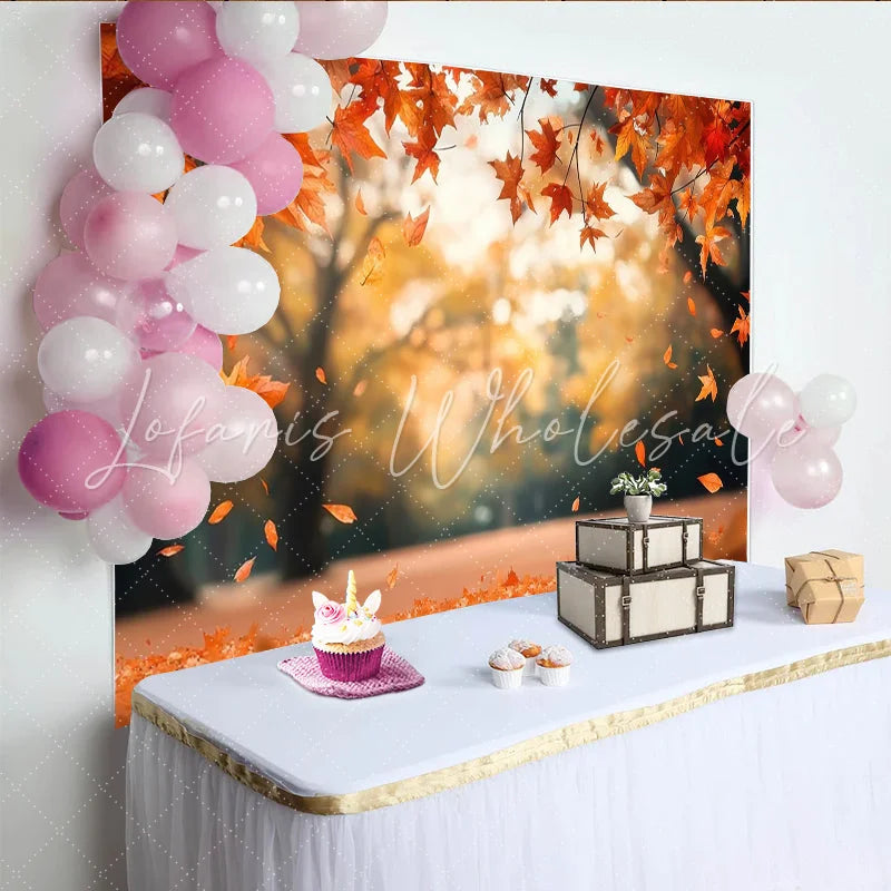 Lofaris Vibrant Autumn Photography Backdrop with Falling Maple Leaves Natural Forest Background for Seasonal Photoshoot