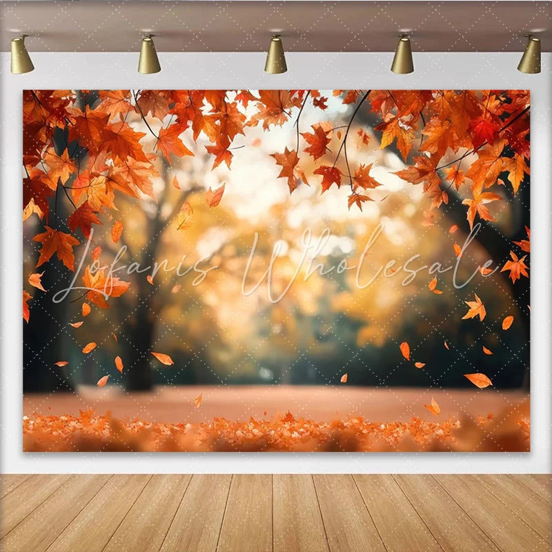 Lofaris Vibrant Autumn Photography Backdrop with Falling Maple Leaves Natural Forest Background for Seasonal Photoshoot