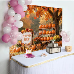 Lofaris Vibrant Autumn Pumpkin Shop Holiday Backdrop with Fall Leaves Cozy Seasonal Photography Background for Fall Festival Decor