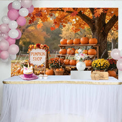 Lofaris Vibrant Autumn Pumpkin Shop Holiday Backdrop with Fall Leaves Cozy Seasonal Photography Background for Fall Festival Decor