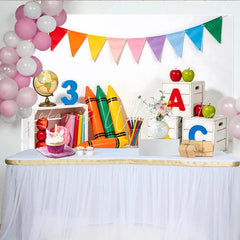 Lofaris Vibrant Back to School Backdrop with ABC Letters Crayons and Apples Educational Photography Background for Classroom Decor