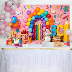 Lofaris Vibrant Back To School Backdrop with ABC Letters Numbers and Balloons Fun Photography Background for Classroom Decor