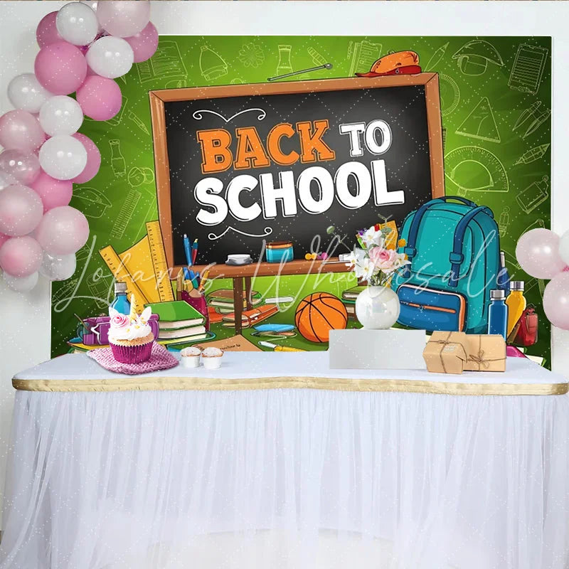 Lofaris Vibrant Back To School Backdrop with Blackboard and School Supplies Colorful Classroom Background for First Day Party Decor