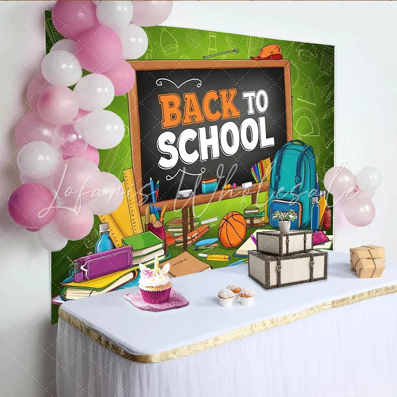Lofaris Vibrant Back To School Backdrop with Blackboard and School Supplies Colorful Classroom Background for First Day Party Decor