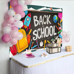Lofaris Vibrant Back To School Backdrop with Blackboard and School Supplies Colorful Photography Background for Classroom Decor