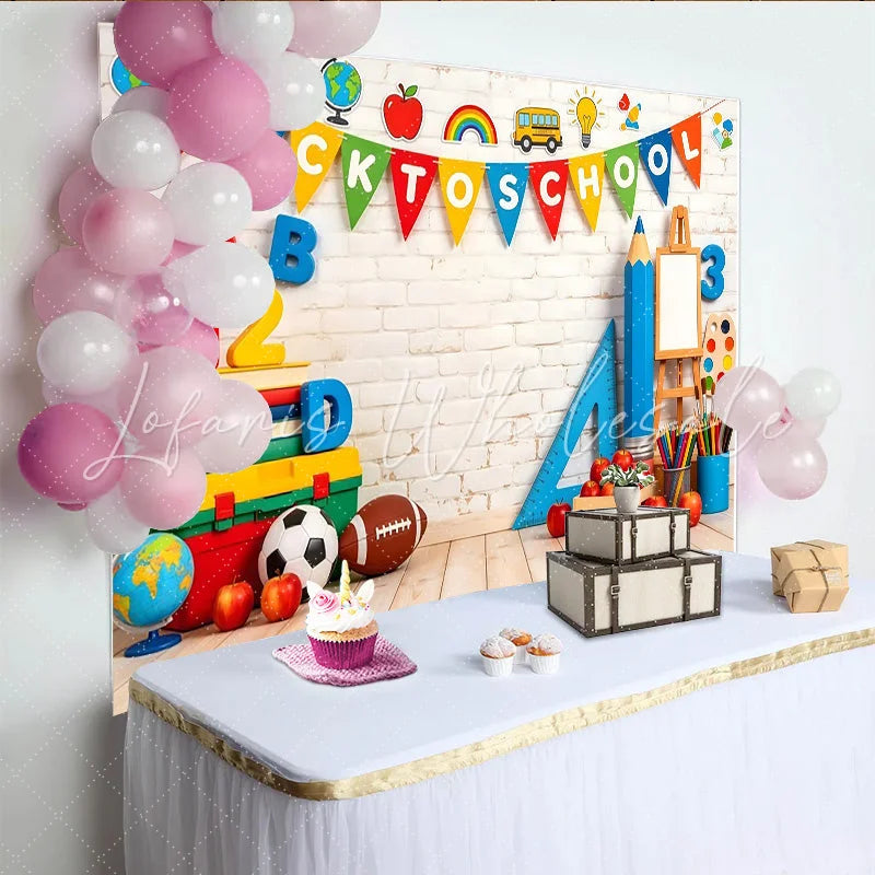 Lofaris Vibrant Back To School Backdrop with Books and ABC Letters Bright Educational Background for Classroom Decor and Photoshoot
