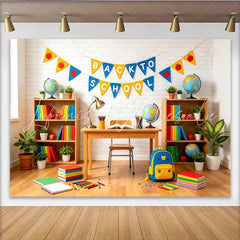 Lofaris Vibrant Back To School Backdrop with Books and Globes Educational Classroom Background for Photography and Party Decor.