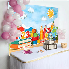 Lofaris Vibrant Back To School Backdrop with Books and Pencils Educational Photography Background for Classroom Decor