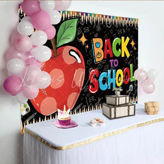 Lofaris Vibrant Back to School Backdrop with Red Apple and Chalkboard Art Colorful Pencil Border Photography Background for Classroom