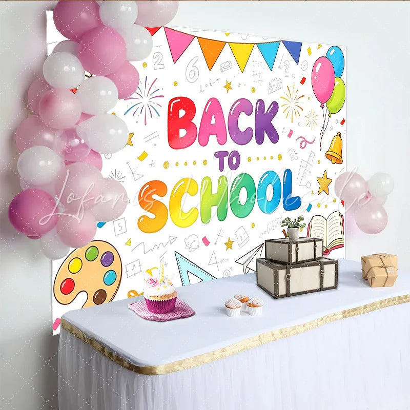 Lofaris Vibrant Back To School Photography Backdrop with Educational Elements Cheerful Classroom Background for Students and Teachers