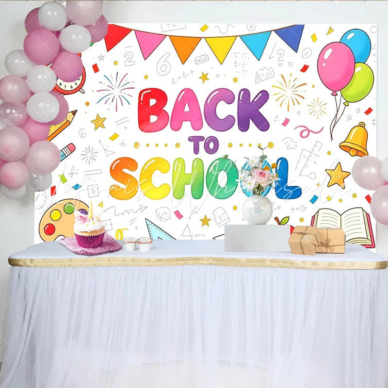Lofaris Vibrant Back To School Photography Backdrop with Educational Elements Cheerful Classroom Background for Students and Teachers