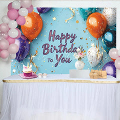 Lofaris Vibrant Balloons and Gold Confetti Light Blue Happy Birthday to You Backdrop Festive Party Decor